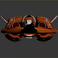 Futuristic Orange Spaceship Model with Aerodynamic Design Blue Accents and White Stripes