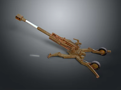 Vintage Field Artillery Weapon with Long Barrel Metal Carriage and Wheels 3d model