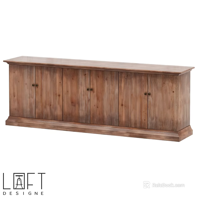 Rustic Wooden Sideboard With Multiple Cabinet Doors And Storage Space 3d model 