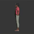Man In Pink Shirt And Beige Pants Standing With Woman Arms Outstretched On White Background