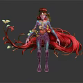 Mythical Character With Red Flowing Hair Colorful Bodysuit And Biological Butterfly Features