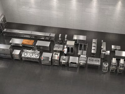 Spacious Commercial Kitchen With Stainless Steel Worktables And Cooking Equipment 3d model