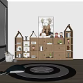 Wooden House Shaped Entryway And Side Cabinets For Kids Room With Toys Books And Plants