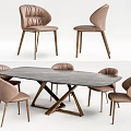 Modern Dining Table Set With Marble Top And Light Brown Upholstered Chairs 3d model