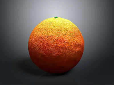 Fresh Ripe Orange With Textured Skin And Green Stem Isolated On Gray Background 3d model