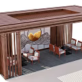 Traditional Wooden Pergola with Chairs Tables and Decorative Wall Art Design