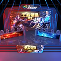 Esports Competition Stage Setup With Audience Seats And Gaming Equipment Lighting