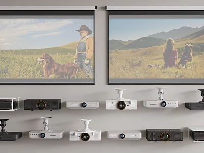 Projection Monitoring Setup With Multiple Projectors And Projection Screens 3d model
