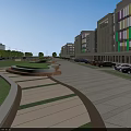 Modern Commercial Street Featuring High Rise Buildings Colorful Facades Green Spaces And Plaza