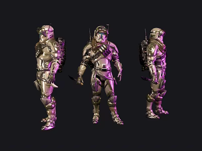 Smart Machine With Three Different Angles Silver Armored Backpack Sci Fi Style 3d model