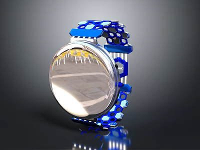 Stylish Blue Electronic Watch With Perforated Strap And Round Dial Design 3d model