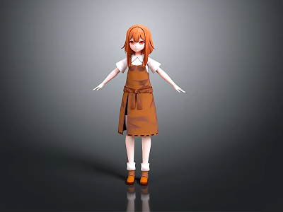 Game and Movie Character With Orange Hair Brown Apron White Top Arms Outstretched 3d model