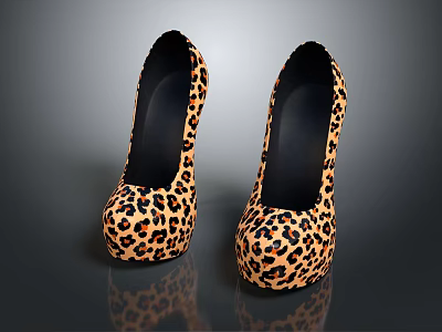 Leopard Print High Heels Fashionable Women's Shoes With Stylish Design And Black Soles 3d model