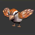 Cartoon Style Bird With Orange And White Feathers And Butterfly Like Wings