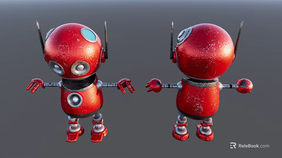 Red Smart Machine Robot With Blue Eyes Antennas Extended Arms And Legs 3d model 