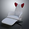 White Recliner Chair with Red Ear Shaped Accents Ottoman and Black Base Design