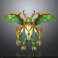 Fantasy Character Design Of Mythical Dragon Creature With Green Orange Wings And Horns