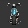 Custom Blue Chopper Motorcycle With Flame Graphics And Chrome Wheel Accents