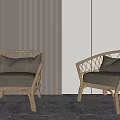 Stylish Rattan Single Chair With Light Gray Cushion And Modern Vertical Stripe Wall