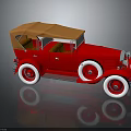 Vintage Red Convertible Car With Brown Canvas Top And White Spoke Wheels