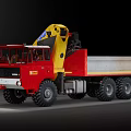 Red Utility Truck With Yellow Crane Arm Large Tires And Flatbed Design 3d model