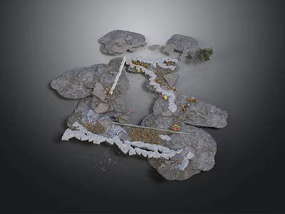Natural Rock Formation With Winding Path Small Water Area And Green Plant 3d model