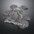 Natural Rock Formation With Winding Path Small Water Area And Green Plant