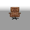 Brown Leather Office Chair With Tufted Design Armrests And Wheeled Base