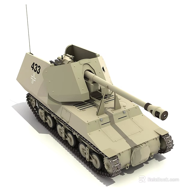 Armored Military Tank With Beige Color Cannon Tracks Antenna And Number 433 3d model 