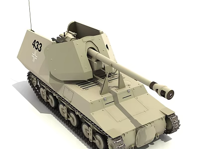 Armored Military Tank With Beige Color Cannon Tracks Antenna And Number 433 3d model