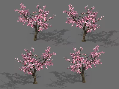 Vibrant Flowering Trees With Pink Blossoms And Lush Branches In Spring 3d model
