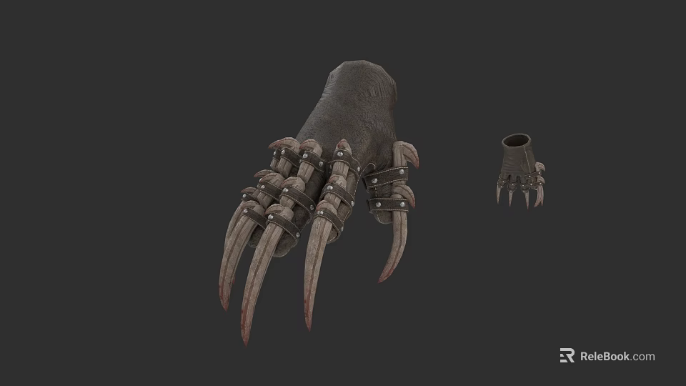 Beast Claw Design Weapon With Sharp Metal Talons And Straps Accessory 3d model