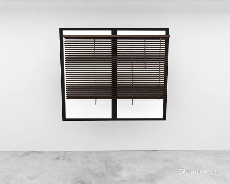 Brown Window Blinds with Simple Design on White Wall Interior 3d model 
