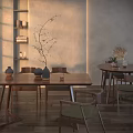 Minimalist Dining Table Set With Wooden Chairs Decorative Plants And Natural Light Interior