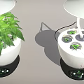 Indoor Plant Grow Lights With White Lampshades And Green Plant Containers