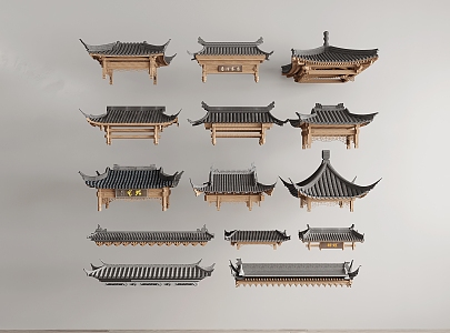 Building structure eaves ancient building door head eaves line roof tile pavilion 3d model