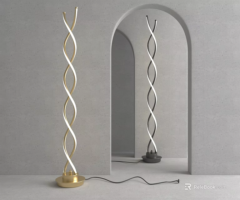Spiral Design Floor Lamp in Gold and Black for Modern Minimalist Interior 3d model 