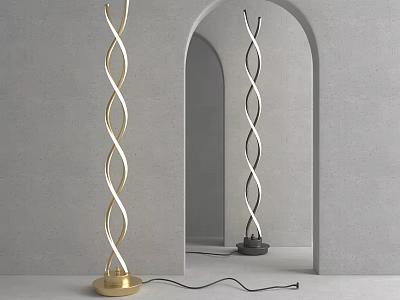 Spiral Design Floor Lamp in Gold and Black for Modern Minimalist Interior 3d model