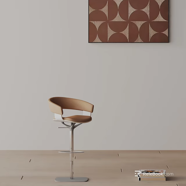 Modern Brown Leather Bar Stool With Ergonomic Design And Chrome Metal Base 3d model