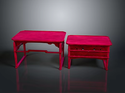 Two Stylish Red Wooden Tables With Traditional Leg Design And Smooth Rectangular Tops 3d model