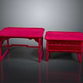 Two Stylish Red Wooden Tables With Traditional Leg Design And Smooth Rectangular Tops