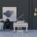 Modern Room With White Piano And Wall Artwork For Musical Instruments And Art Supplies
