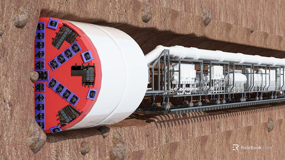 Red And White Circular Head Tunnel Boring Machine With Metal Frame For Tunnel Construction Engineering Equipment 3d model 