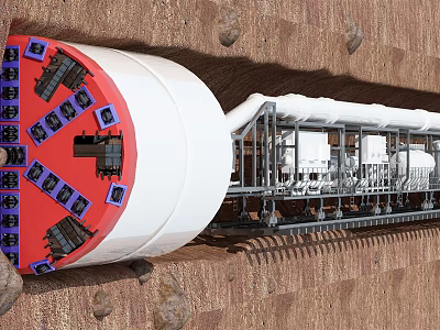 Red And White Circular Head Tunnel Boring Machine With Metal Frame For Tunnel Construction Engineering Equipment 3d model