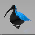 Glossy Black Bird With Long Beak And Blue Gradient Wings