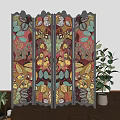 French retro folding screen partition 3d model