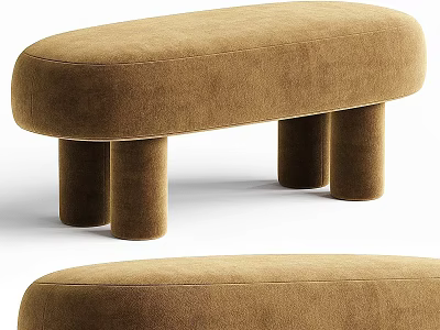 Modern Camel Velvet Upholstered Sofa Stool With Thick Cylindrical Legs For Elegant Home Decoration 3d model