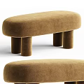 Modern Camel Velvet Upholstered Sofa Stool With Thick Cylindrical Legs For Elegant Home Decoration