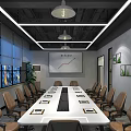 Modern Conference Room Interior With Long Table Chairs Projection Screen Chart Windows And Plants 3d model