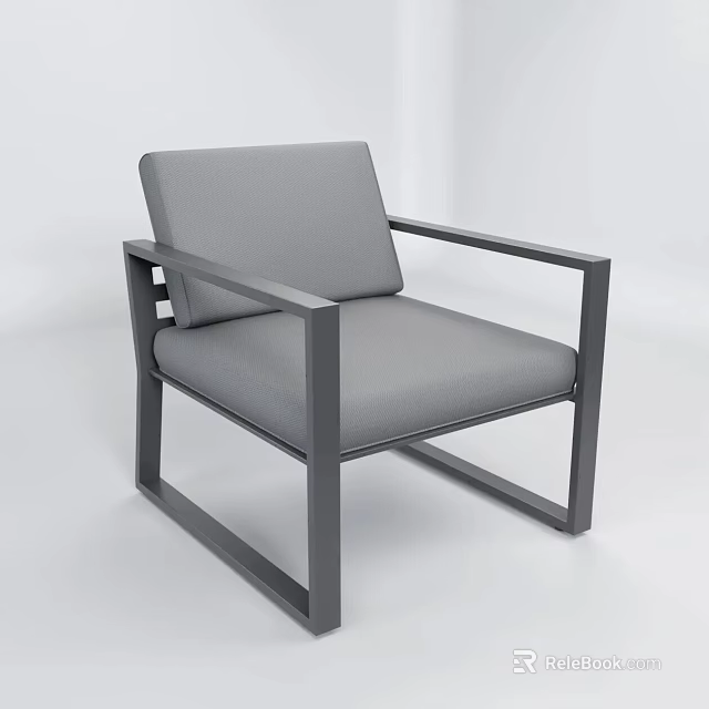 Modern Gray Single Sofa With Metal Frame Square Armrests And Upholstered Design 3d model 